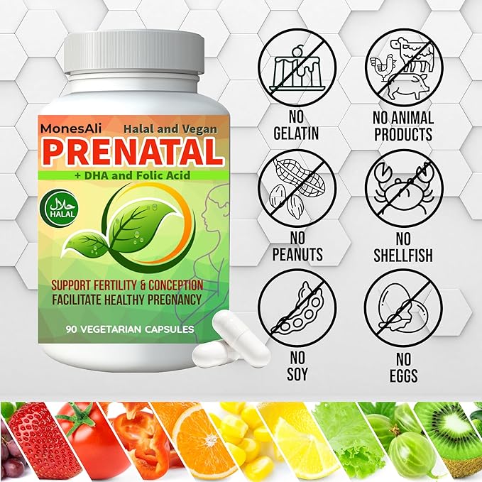 Prenatal Vitamins for Women | Postnatal | Vegan Halal Gelatin Free | with Folate Iron &amp Biotin | Supports Pregnancy Postpartum Energy &amp Hair Health 90 Capsules