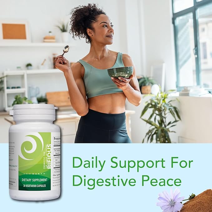 New Earth Bifidus - Probiotic for Large Instestine 30 ct - Bifidobacterium Bifidum &amp Prebiotic for Lower GI Support Gut Health &amp Regularity