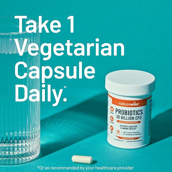 NatureWise Max Probiotics for Women &amp Men - 30 Billion CFU 18 Strains With Prebiotics - For Gut &amp Digestive Health - Delayed-Release Capsules Gluten Free - 60 Capsules[2-Month Supply]