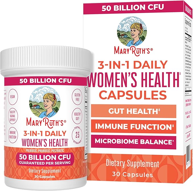 MARYRUTH'S 3-in-1 Daily Health Probiotics for Women | Hormone Support &amp Gut Health Supplement for Women | Women’s Probiotic | 50 Billion CFU | Vegan | 30 ct