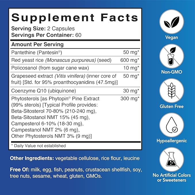 Patient One Cholest-Plex | Supplement to Support Heart and Vascular Health and Healthy Lipid Metabolism* | with RYR CoQ10 and More | 120 Capsules