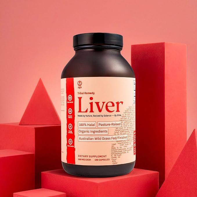 Pure Australian Beef Liver Supplement (Capsules) - Halal Organic Grassfed - Rich in Vitamins Minerals Peptides and Enzymes - Dehydrated - 180 Liver Capsules