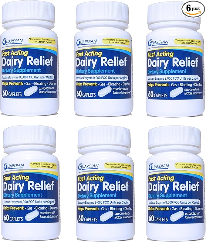guardian Dairy Relief Fast Acting Caplets 9000 FCC Lactose Intolerance Pills Lactase Enzyme (360CT (Bottles))