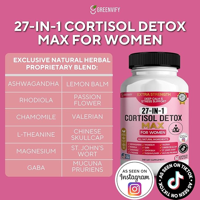 27-in-1 Cortisol Detox Max for Women Extra Strength Deep Calm &amp Stress Support 60 Capsules 30-Day Supply (1)