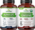Herbal Cognitive Support Bundle | USDA Organic Korean Panax Ginseng Extract Plus Alpha GPC Choline Capsules | Non-GMO Vegan &amp ISO Lab Tested