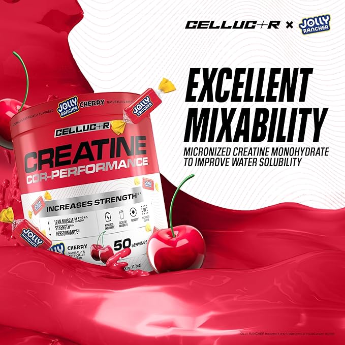Cellucor Creatine Powder Jolly Rancher Cherry- Increases Strength Lean Muscle Mass &amp Endurance Micronized Creatine for Fast Absorption 5g Creatine per Serving 50 Servings