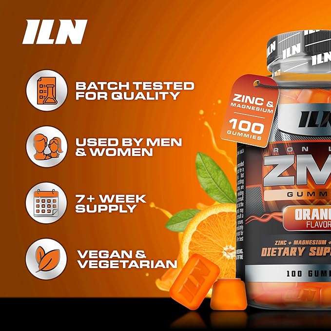 Iron Labs ZM6 Gummies for Men &amp Women – Zinc Magnesium Gummies (100 Count Orange Flavour Vegan) – Magnesium Citrate and Zinc Citrate Supplements with Vitamin B6 and D3