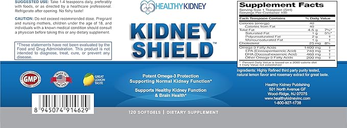 Kidney Shield Omega-3 Fish Oil &amp Sodium Bicarb 2 Pack Bundle Support Normal Kidney Function &amp Acid Levels