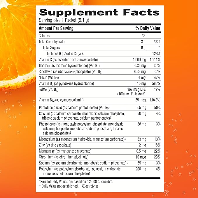 Emergen-C 1000mg Vitamin C Powder for Daily Immune Support Caffeine Free Vitamin C Supplements with Zinc and Manganese B Vitamins and Electrolytes Super Orange Flavor - 90 Count/3 Month Supply