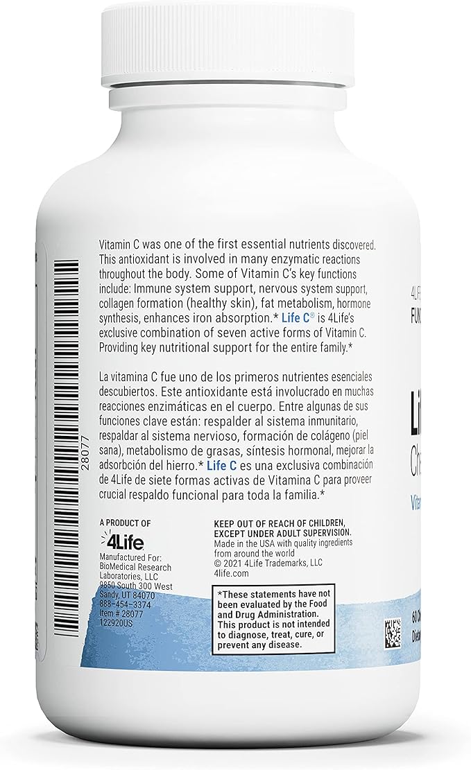 4Life Life C - 7 Active Forms of Vitamin C for Immune Support Nutrient Absorption and Benefits - Citrus Flavor - 60 Chewable Tablets
