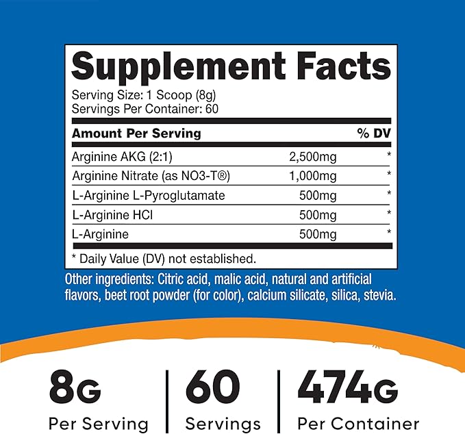 Nutricost L-Arginine Complex (Fruit Punch 60 Servings) - Gluten Free Non-GMO