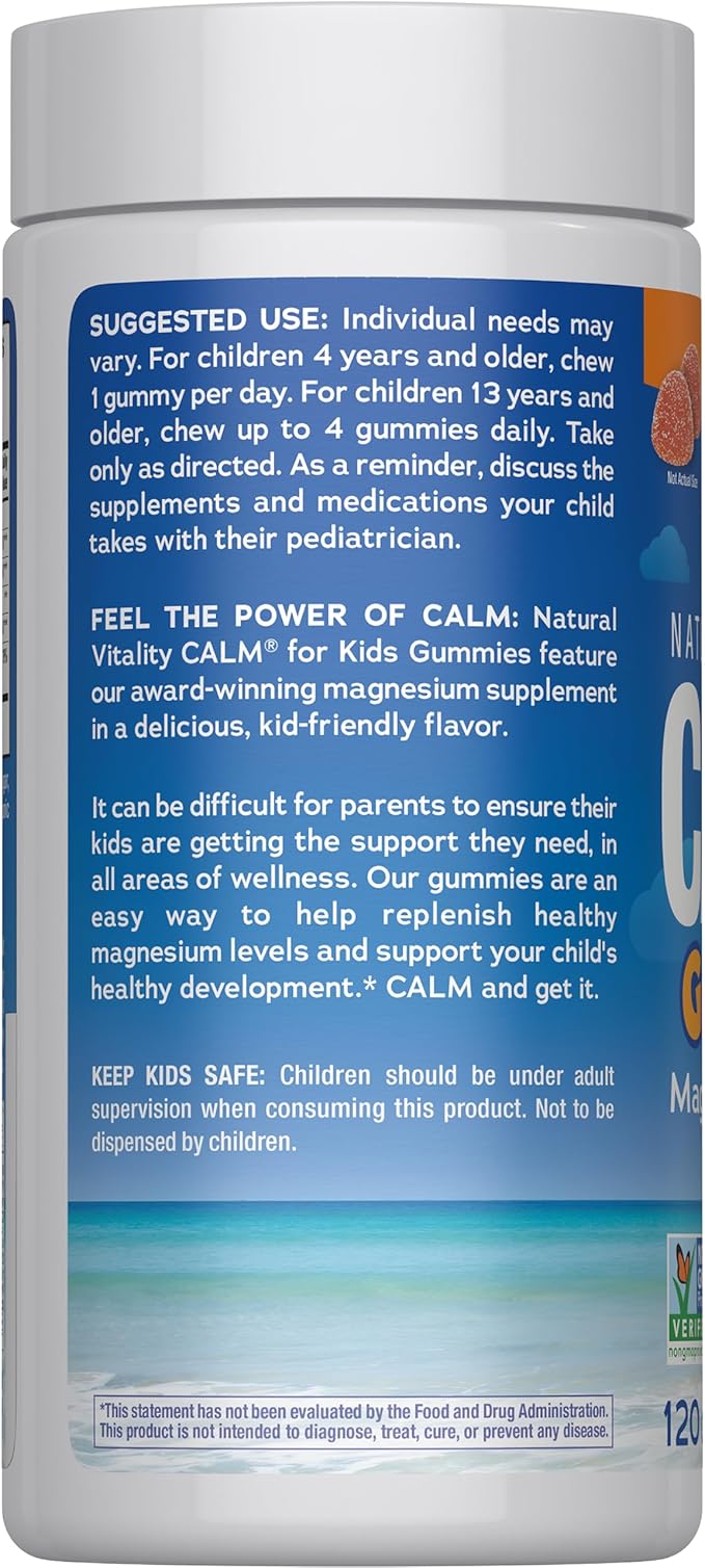 Natural Vitality Calm Magnesium Citrate Kids Supplement Stress Relief Gummies Supports a Healthy Response to Stress Gluten Free Vegan Sweet Citrus 120 Gummies