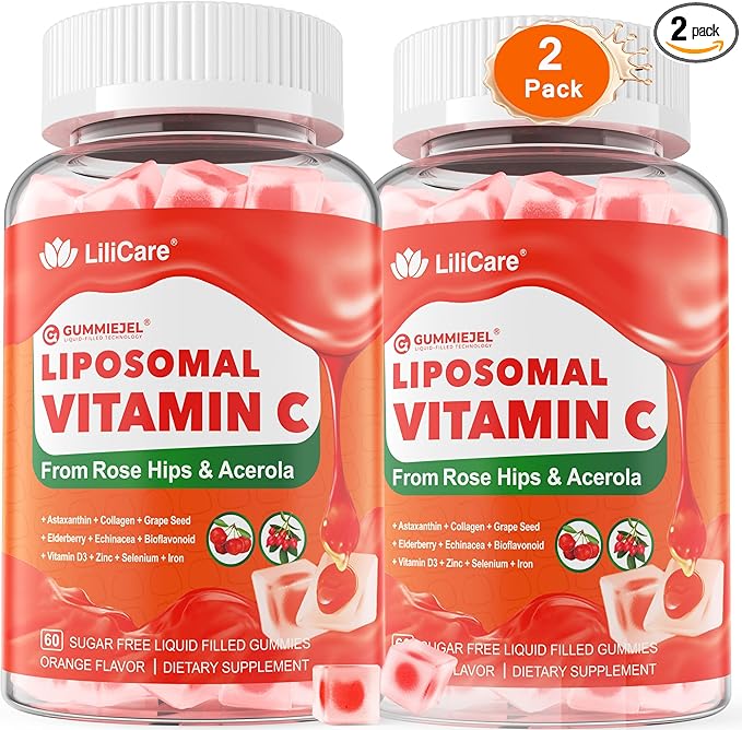 Natural Liposomal Vitamin C 1000mg Gummies for Adults &amp Kids 9+ Vitamin C w/ 11mg Zinc D3 Elderberry Echinacea Bioflavonoid Immune Support Whole Food VIT C from Fruits Sugar Free 2 Pack