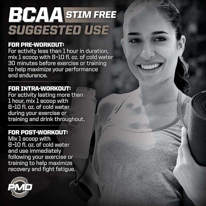 PMD Sports BCAA Stim-Free Amino Acids - Better Workout Performance Enhanced Recovery Daily Energy Muscle Builder and Muscle Sparing - BCAA Powder Drink Mix - Fun on the Beach (30 Servings)