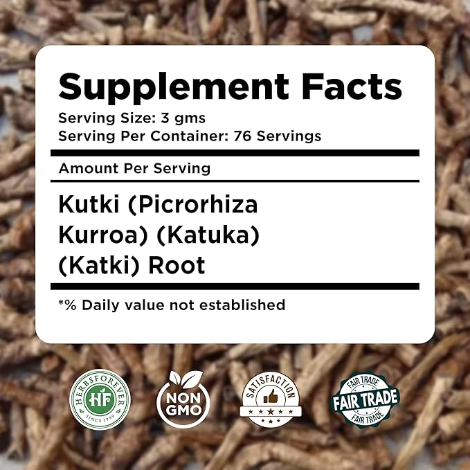 Herbsforever Kutki Root Powder(PicrorhizaKurroa)-Supports Liver Skin Health &amp Blood PurifierCooling Herb| Wild Harvested- 2X Potency | Ultra Clean | Authentic | High-Altitude Sourced | 230Gms-1/2