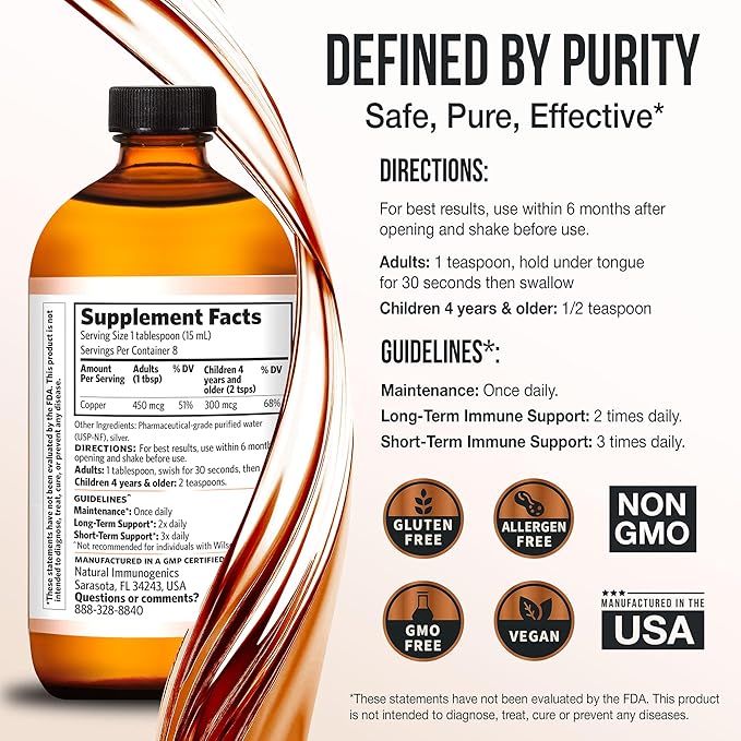 Sovereign Copper Pro-Strength Bio-Active Copper Hydrosol - Bioavailable Liquid Supplement for Adults &amp Kids w/ Silver Hydrosol for Hair Skin &amp Nails 30ppm - 4 fl oz (118mL)