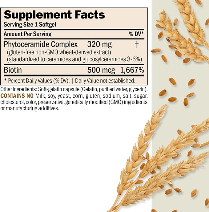 ANDREW LESSMAN Phytoceramides with Biotin 120 Softgels - Skin’s Vital Natural Internal Moisturizer. Naturally Enhances Soft Smooth Radiant Skin. No Additives. Small Easy to Swallow Softgels