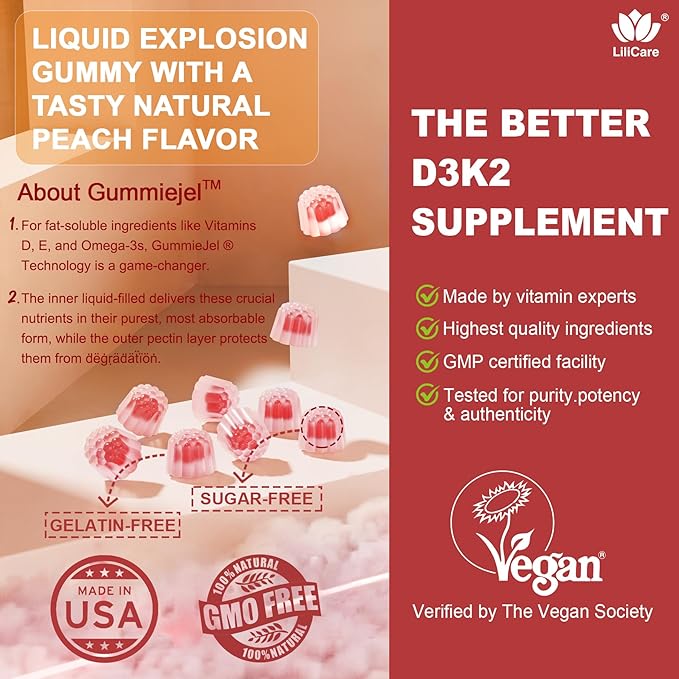Vitamin D3 K2 Filled Gummies 5000IU / 10000 IU with 500mg Calcium + K2(MK-7) 200mcg Magnesium Vitamin C &amp Zinc Extra Strength - Ultimate Absorbency for Bones Muscles Teeth Vegan -- Pack of 2