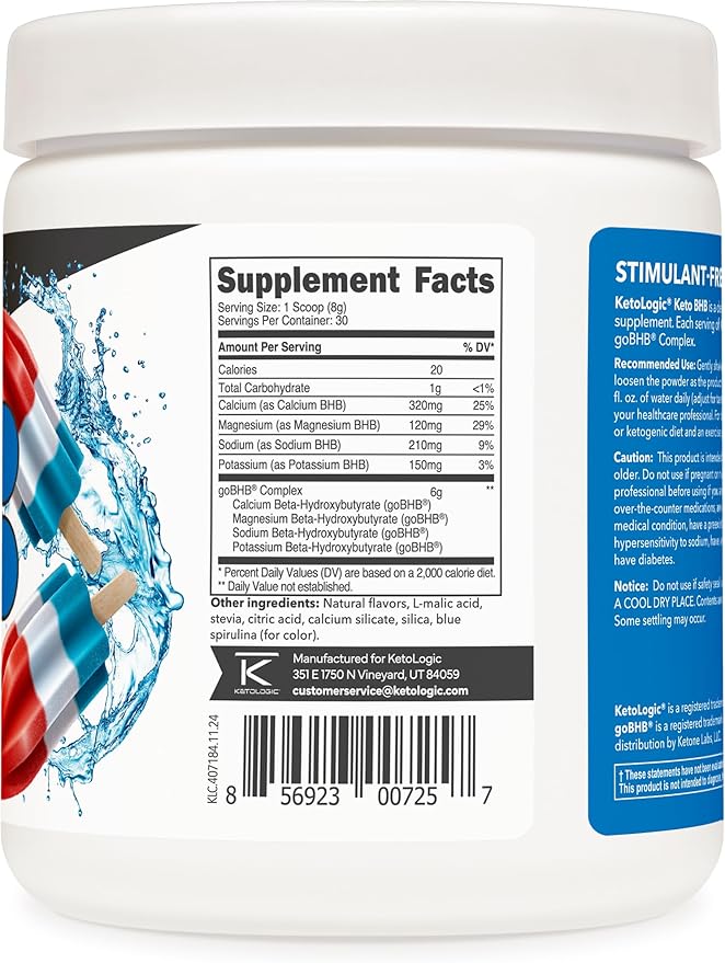 Ketologic Keto BHB (Patriot Pop Flavor) 30 Servings - Exogenous Ketone Supplement with goBHB Beta-Hydroxybutyrate Salts