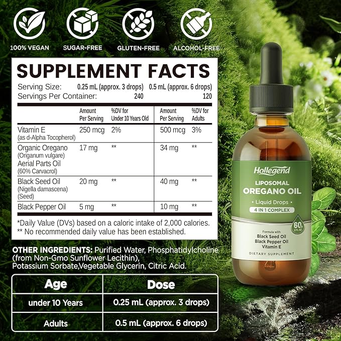 Liposomal L Lysine &amp Oregano Oil Liquid Drops Immune Support &amp Overall Health