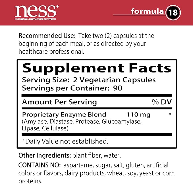 Ness® Fat Digest | Multi-Enzyme Digestive Enzyme Supplement | Supports Fat Digestion | Lipase Enzyme Blend | 180 Vegetarian Capsules