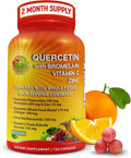 Quercetin with Bromelain Vitamin C and Zinc Enriched with Organic Whole Foods - 1215mg per Serving - Quercetin Phytosome 500mg Capsules with Ginger and Flavonoids for Immune Support - 120 count