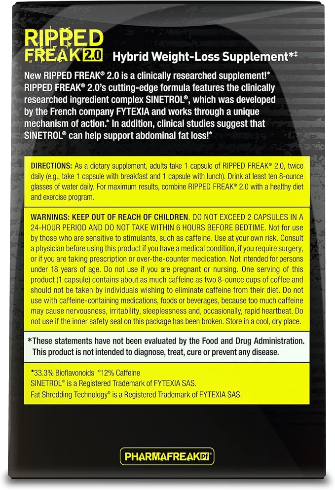 Pharmafreak Ripped Freak 2.0 – Advanced Training Support Complex with Sinetrol® Citrus Polyphenols and B-Vitamins – 60 Capsules (60 Servings)