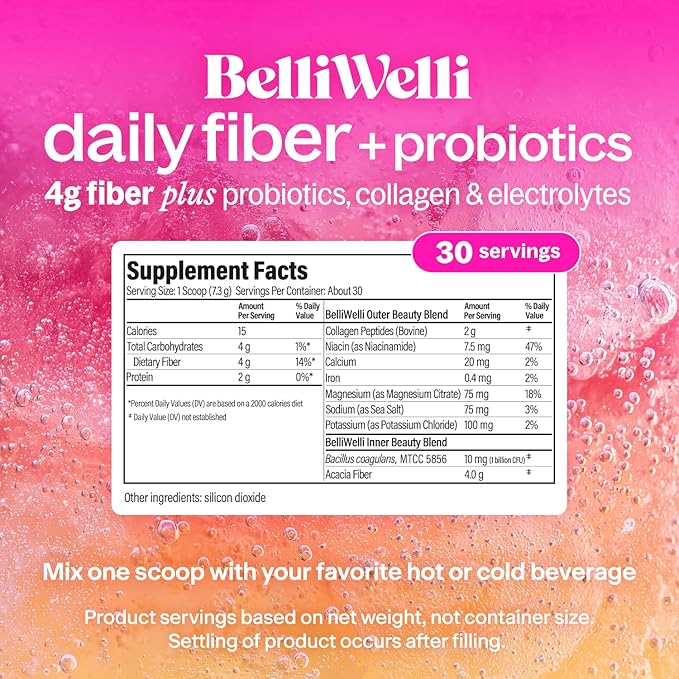 Belli Welli Daily Fiber Supplement for Women &amp Men Bundle – Premium Fiber Powder from Organic Acacia with Added Collagen Electrolytes &amp Probiotics – No Bloat Constipation &amp Gut Health Su