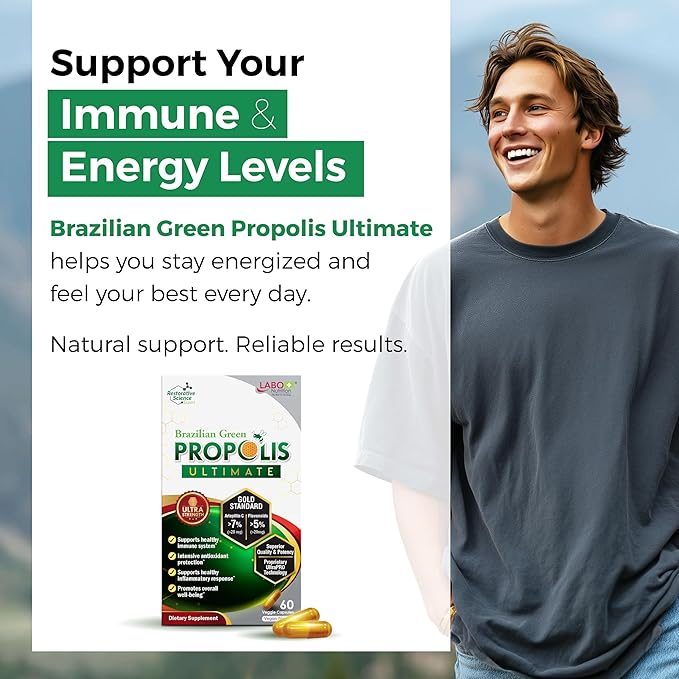 LABO Nutrition Brazilian Green Propolis Ultimate – Propolis Extract with 28mg Artepillin C and 5% Flavonoids Natural Bee Supplement for Immune Brain Support High Concentrate Propolis 60 Veg Capsx3