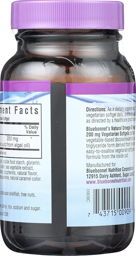 Bluebonnet Natural Omega-3 Vegetarian DHA Vegetarian Softgels 200 mg 60 Count ('743715009097)