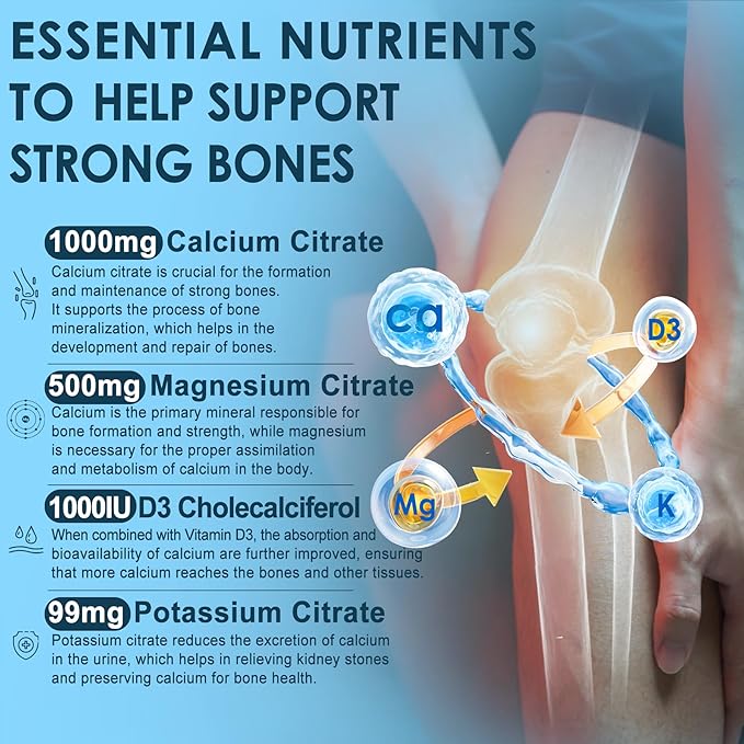 Calcium Citrate Vitamin D3 1000IU Gummies for Women &amp Men Sugar Free Bone Health Complex with Calcium Magnesium Zinc Potassium &amp B6 High Absorption Teeth Leg Cramp &amp Nerve Health Ve