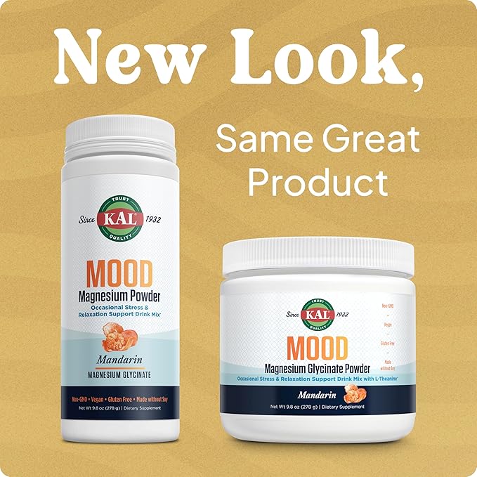 KAL Mood Magnesium Powder with L-Theanine - Mandarin Flavor Magnesium Supplement - Relaxation Support High Absorption No Added Sugar Vegan Gluten Free Made Without Soy - 40 Servings 9.8 oz