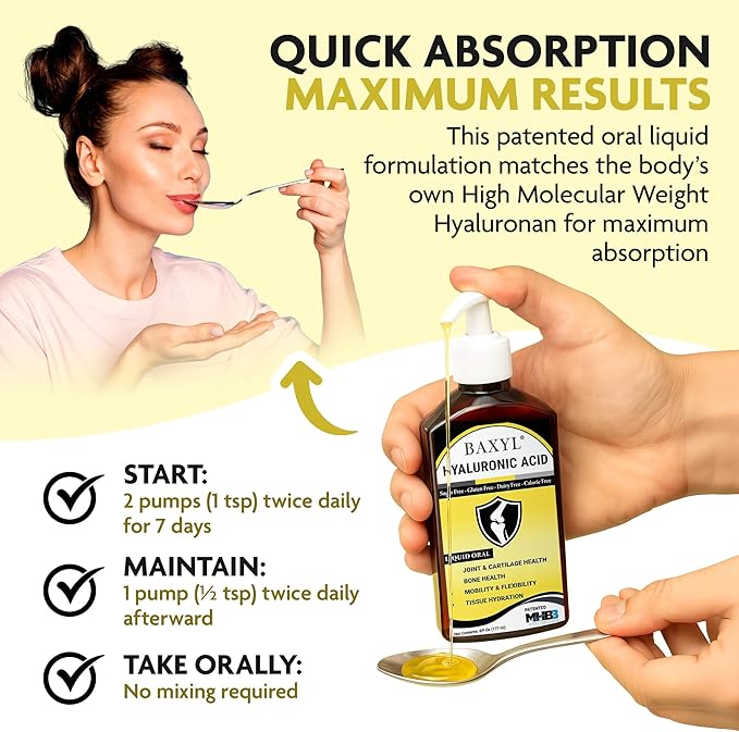 BAXYL - Liquid Hyaluronic Acid for Joint Relief Supplement (Vegan Gluten-Free Non-GMO Patented Oral MHB3) (3 Pack)