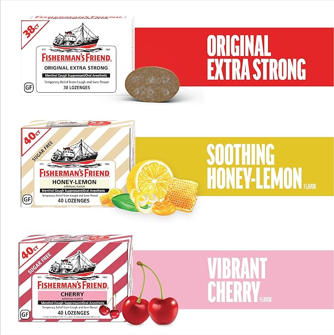 Fisherman's Friend Sugar Free Honey-Lemon Flavored Cough Lozenges (40 Drops x 6-Pack) 5.52mg Natural Menthol Cooling Relief from Sore Throat Persistent Cough &amp Irritation Vegan &amp Gluten-Fr