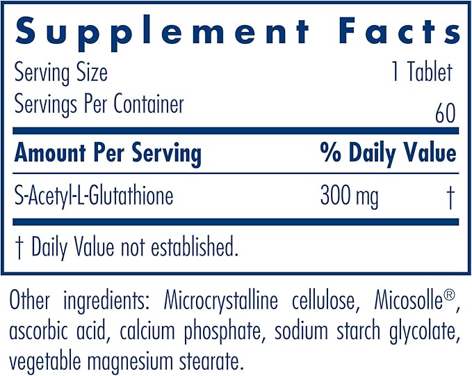 Allergy Research Group Acetyl-Glutathione - S-Acetyl-L-Glutathione Well Absorbed Oral Immune Support 300 mg Supplement - 60 Count