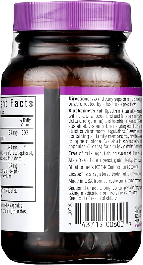 Bluebonnet Full Spectrum Natural Vitamin E Complex Liquid Capsules 30 Count (743715006003)