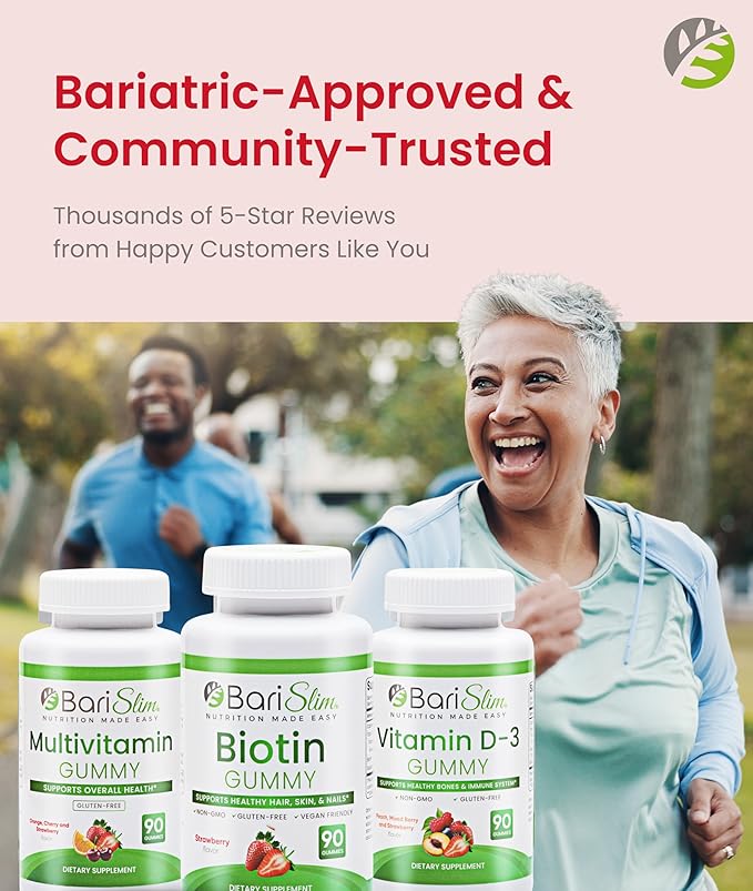 BariSlim Bariatric Multivitamin Gummies - Specially Formulated Gummy Vitamin for Patients After Weight Loss Surgery - Easy to Digest &amp Great Tasting Fruit Flavors | Pack of 3 | 90 Fruit Chews