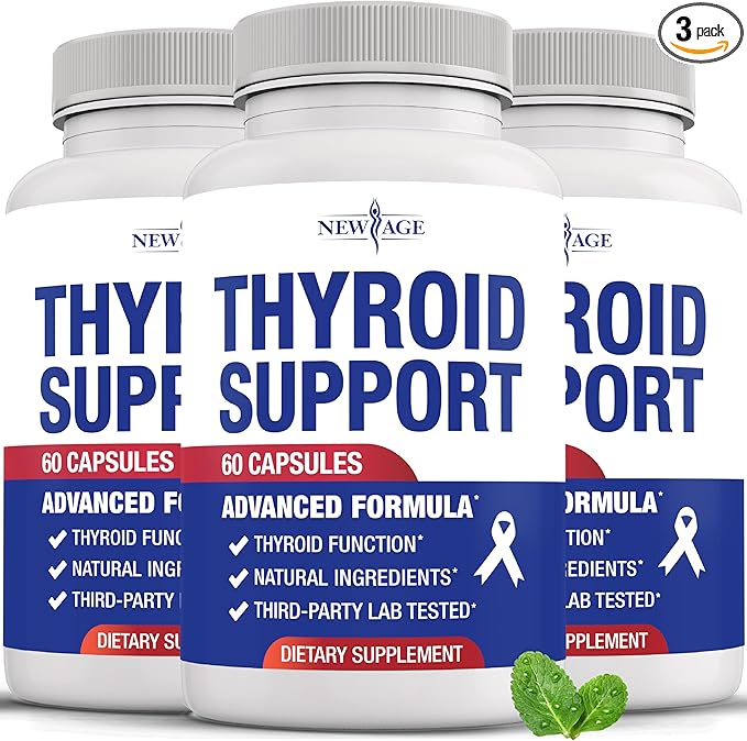 NEW AGE Thyroid Support Supplement for Women &amp Men with Iodine B12 Zinc Selenium Ashwagandha Bladderwrack Turmeric Schisandra - Non-GMO - 180 Count