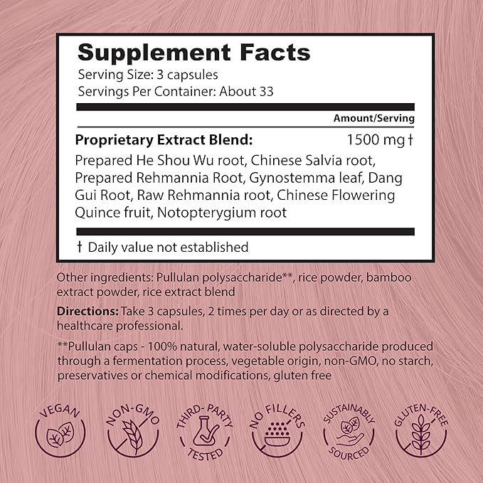 Dragon Herbs Hair and Nails | All Natural Supplement to Support Hair Nails Healthy Aging and Circulation | All Natural Ingredients Non-GMO (100 Capsules 500 mg Per Capsule)
