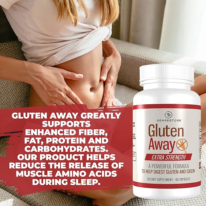 Restore Gluten Away Dietary Supplement – Extra Strength Digestive Enzyme Health Gluten &amp Casein Slower Digestion Release Protein Amino Acid in Bloodstream for Men and Women – 60 Capsules.