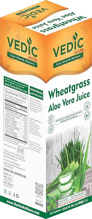 Vedic Juices Premium Quality Aleo Vera Juice Drink with Wheatgrass - 16.9 fl oz Pack of 1 - Ideal for Daily Use