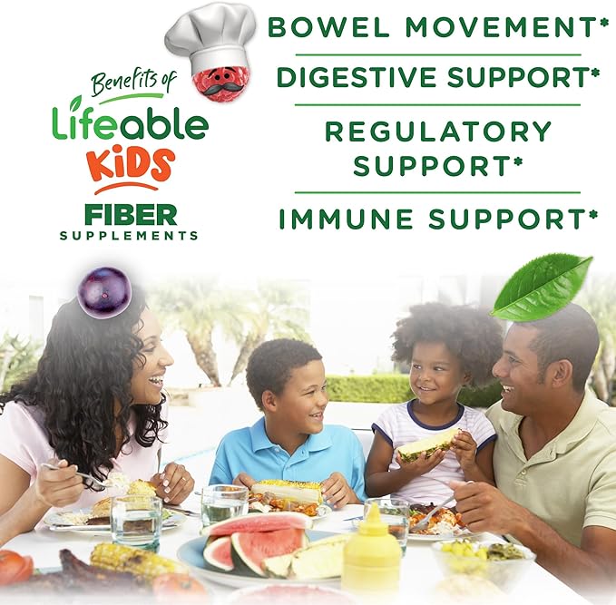 Lifeable Prebiotic Fiber Gummies for Kids | Kids Fiber Gummies 5g | Great Tasting Fiber Supplements for Kids | Prebiotic Gummies for Digestive Health | Fiber Gummy for Kids Children | 90 Gummies