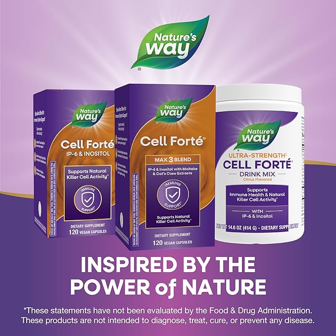 Nature's Way Cell Forté MAX3 Blend IP-6 &amp Inositol with Maitake Mushroom &amp Cat's Claw Extracts Immune Support and Natural Killer Cell Activity* No Gluten Vegan 120 Capsules (Packaging May