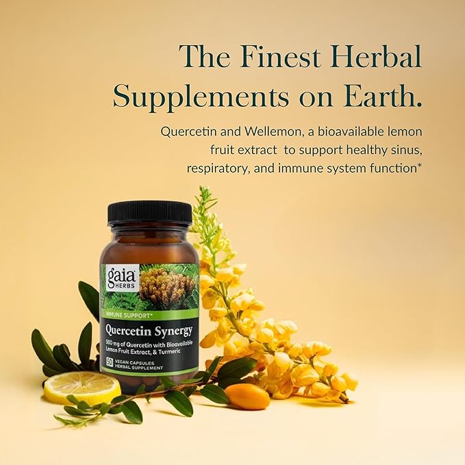Gaia Herbs Quercetin Synergy - Supports Immune Health* - Wellemon Lemon Fruit Extract - 50 Vegan Capsules (50 Servings)