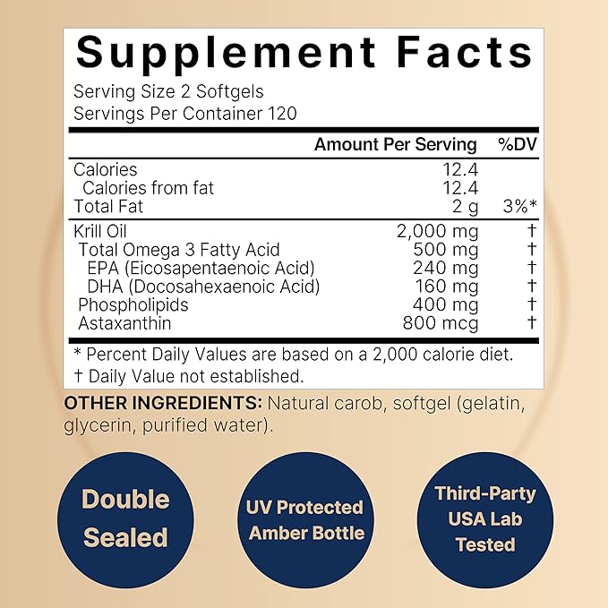 NatureBell Antarctic Krill Oil 2000mg Supplement 240 Softgels 3X Strength Natural Source of Omega-3s EPA 240mg + DHA 160mg + Astaxanthin 800mcg – No Fishy Aftertaste – Mercury Free &amp Non-GMO