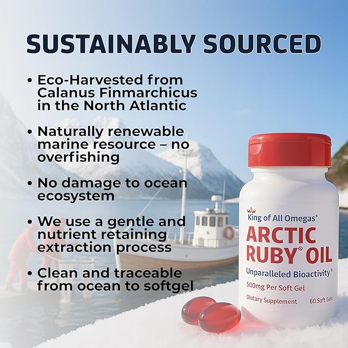 Arctic Ruby Oil 1000mg – Omega 3 Supplement for Women and Men with EPA DHA &amp Astaxanthin 2mg - Fish &amp Krill Oil Alternative – 60 Softgels (1 Pack)