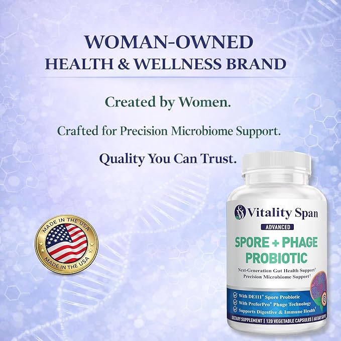 Spore Probiotic Capsules for Women &amp Men Bacillus Subtilis Plus Advanced Phage – Gut Health &amp Digestive Comfort Shelf-Stable Survives Stomach Acid – 120 Delayed Release Capsules