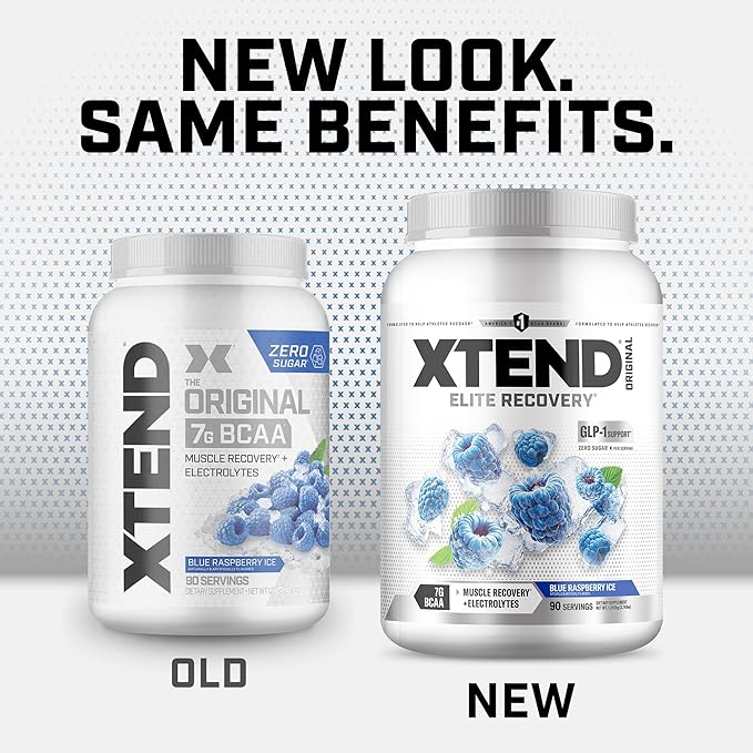 Xtend Original BCAA Powder 7g BCAAs and 2.5g L-Glutamine for Muscle Recovery Hydration and Lean Muscle Sugar Free Intra and Post Workout Drink with Electrolytes Blue Raspberry Ice 90 Servings