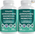 5-in-1 Cortisol Supplement for Women and Men with Ashwagandha for Calmness Focus and Adrenal Support Supplements with Shilajit Extract Magnesium Glycinate Probiotics (120 ct) (Pack of 2)