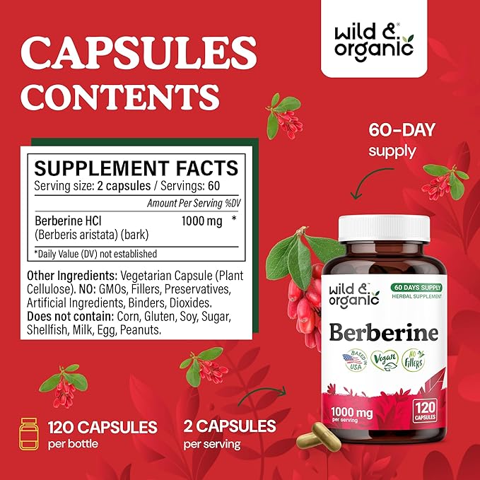 Wild &amp Organic Inulin 120 Capsules &amp Berberine 120 Capsules